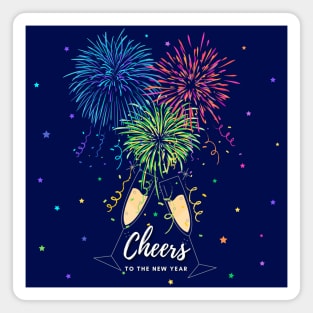 Cheers to the New Year Fireworks, Champagne Flutes and Stars Magnet